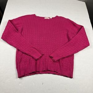 Brooks Brothers Womens Vintage Hot Pink Cable Knit Sweater Long Sleeve Large